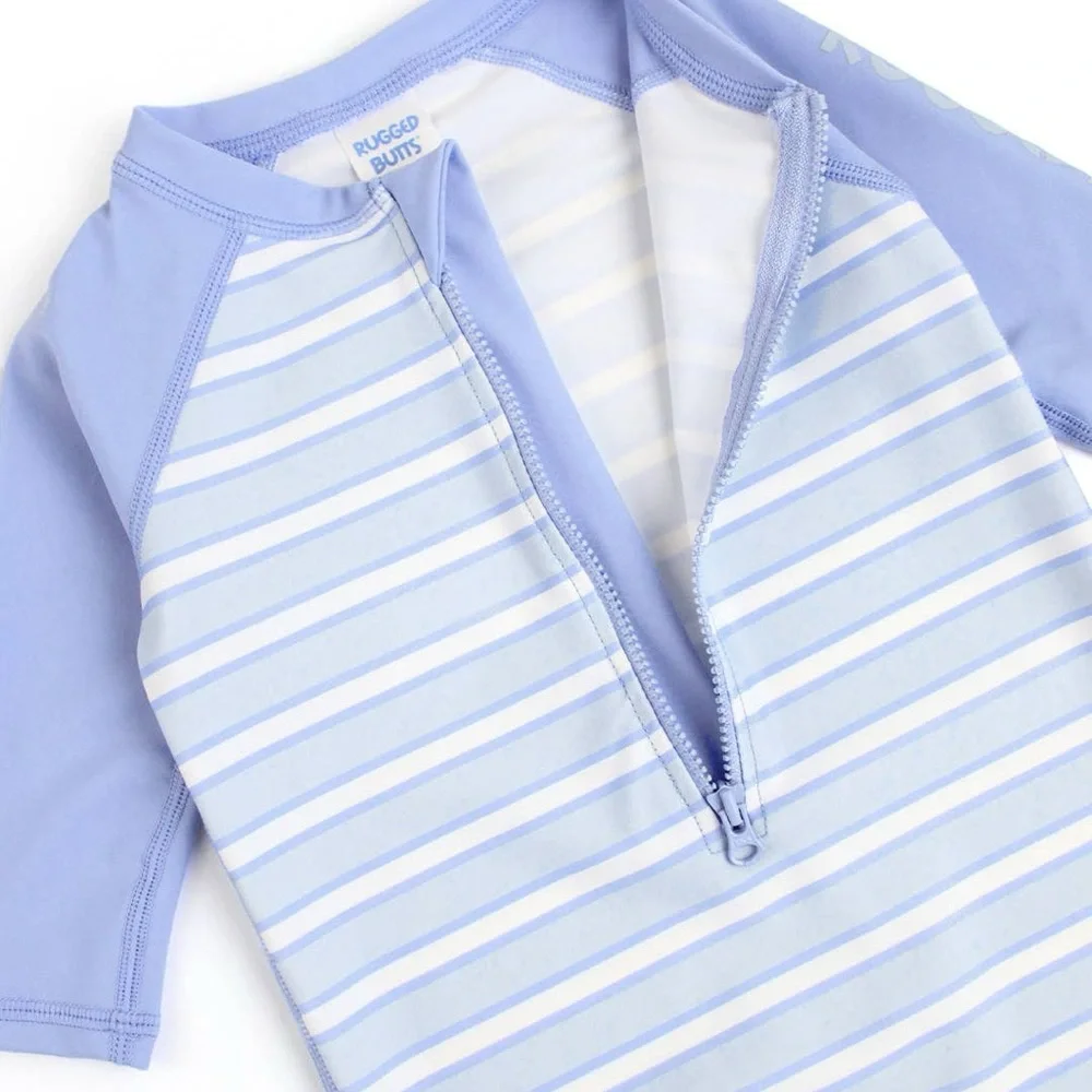 RuggedButts Rufflebutts Blue Striped Baby Boy Rashguard 0-3 months